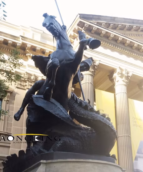 Famous Killing The Dragon Black Bronze Saint St. George Statue