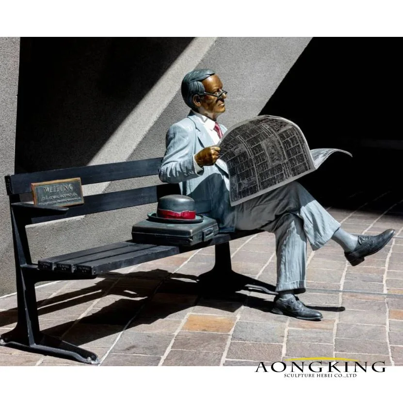 Contemporary Garden Reading Book Man on Bench Bronze Sculptures for Sale