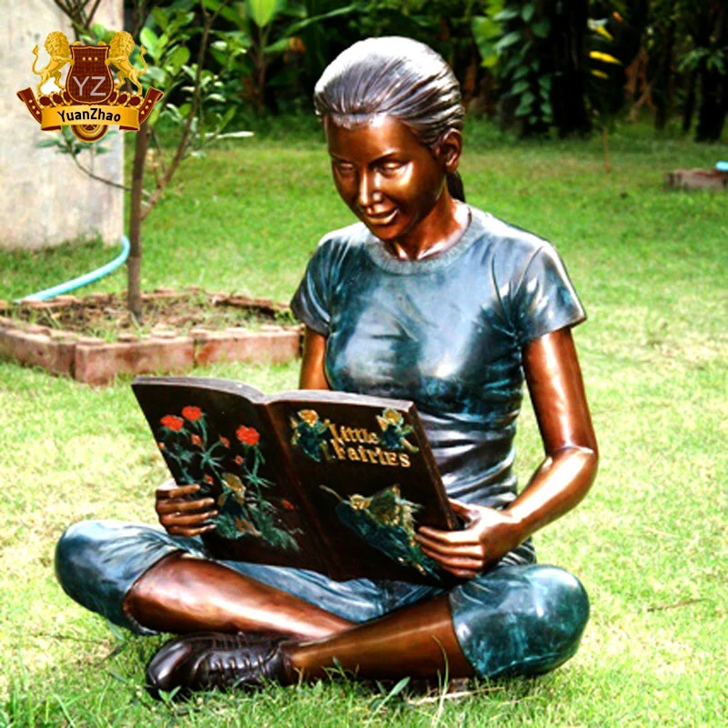 Custom Life Size Lost Wax Cast Bronze Girl Reading Garden Statue