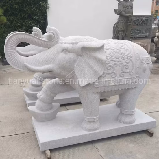 Белый гранит статуя животного статуя слона для украшения сада